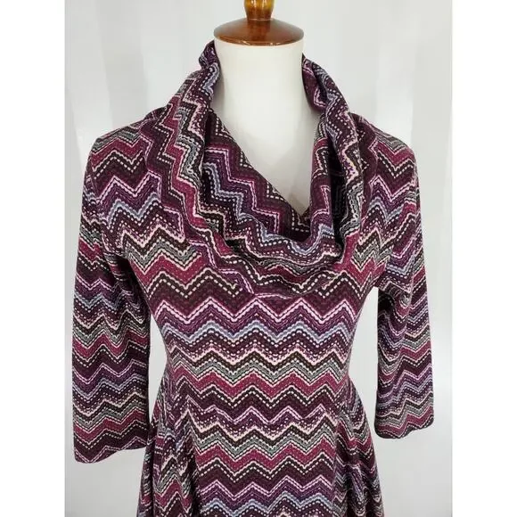 COREY P Women's Multicolor Cowl Neck Handkerchief Hemline Sweater Dress Sz S - Picture 5 of 10